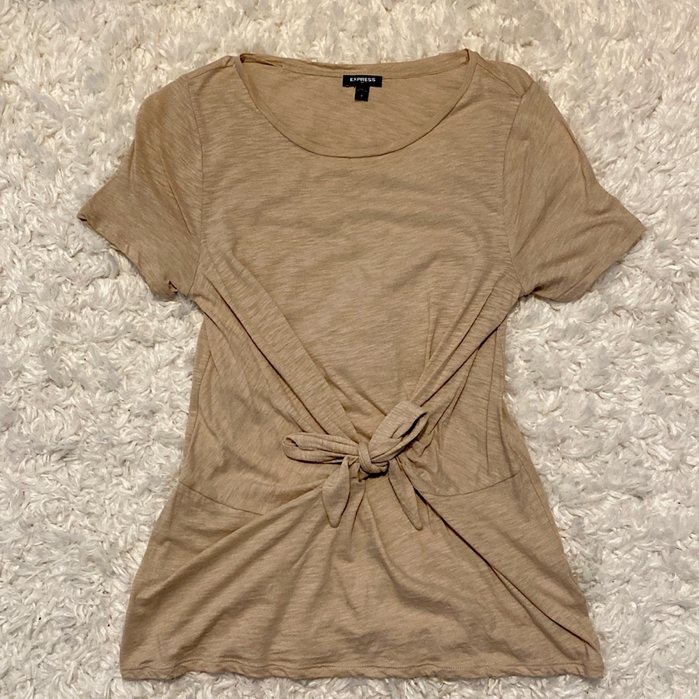 Tan T-shirt with front tie. Size small. Express Brand.